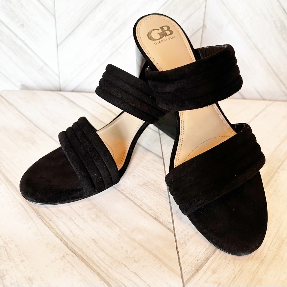 Gianni Bini Black Band It Suede Block Heel Mule Sandal